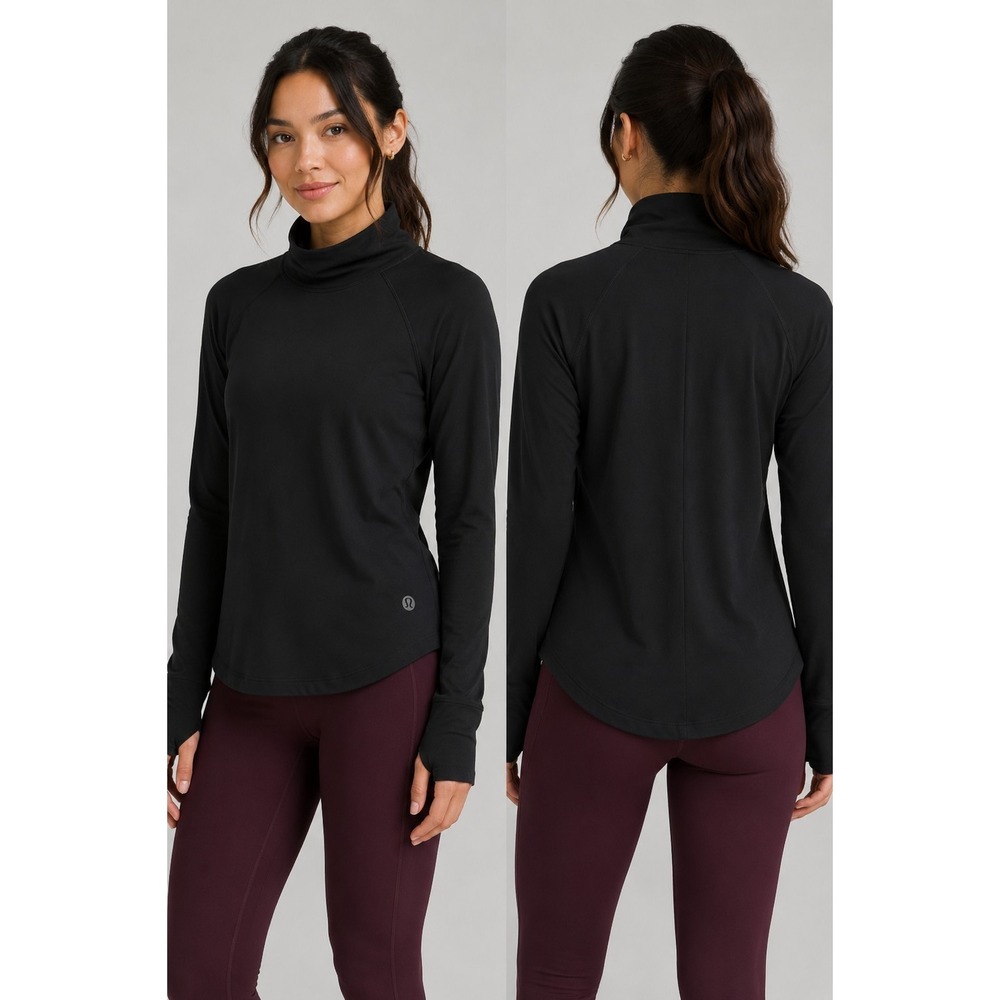 Lululemon Women's Black Long Sleeve Mock Neck Yoga Athletic Top Size 4